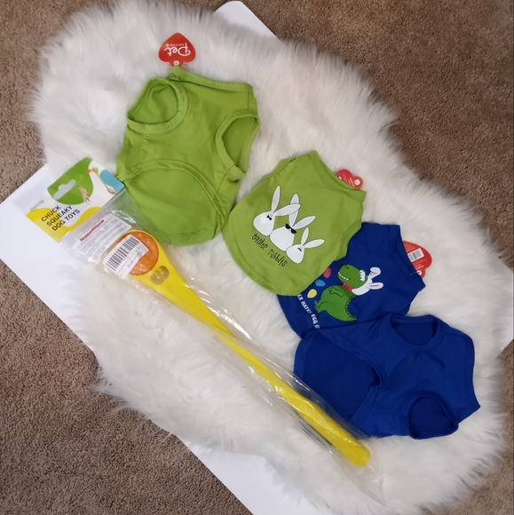 2 Pcs Easter Bunny Dog/Cat Outfit Includes FREE Dental Squeaky Fetch Anxiety Toy - Picture 2 of 16